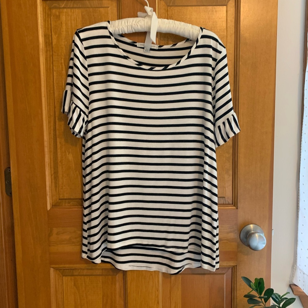 Black and White Striped Green Envelope Shirt